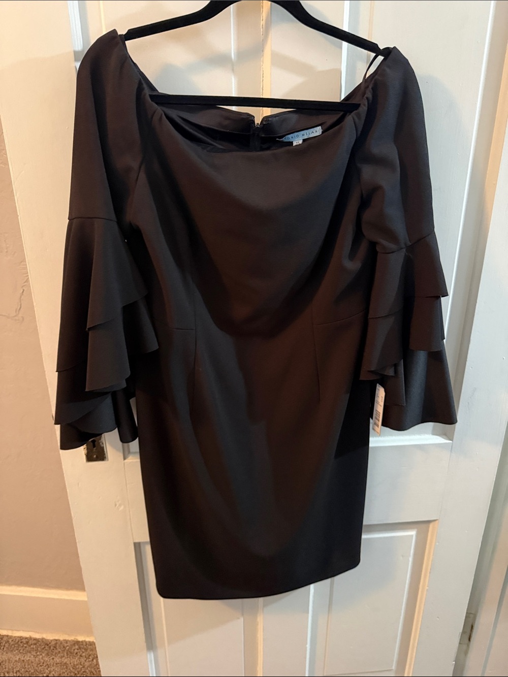 ANTONIO MELANI Black Strapless Dress with Ruffled Sleeves